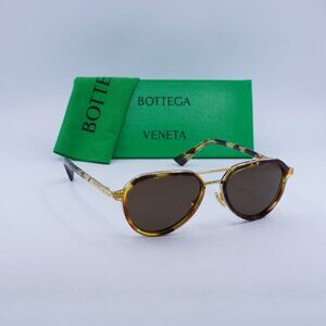 Bottega Veneta BV1373S 002 Aviator Sunglasses - Havana/Gold/Brown